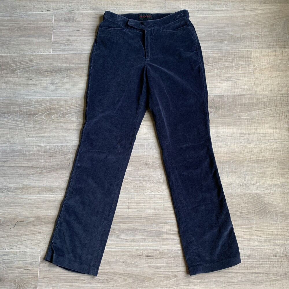 RALPH Ralph Lauren Plaid Tartan Label Blue Velvet Womens Pants Sz 4 Cotton